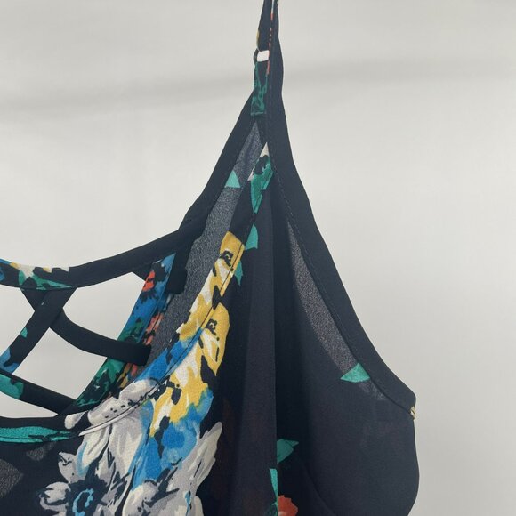 Charlotte Russe Womens Floral Tank Top Lattice Back Blue/Multi Size Medium - Picture 4 of 8